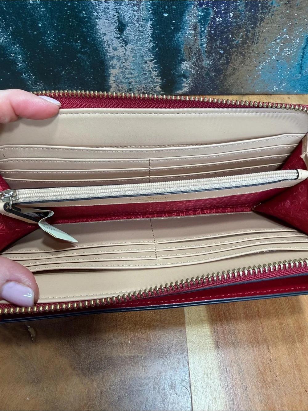 Kate Spade Classic Red Pebbled Leather Double Zip Wristlet Wallet
